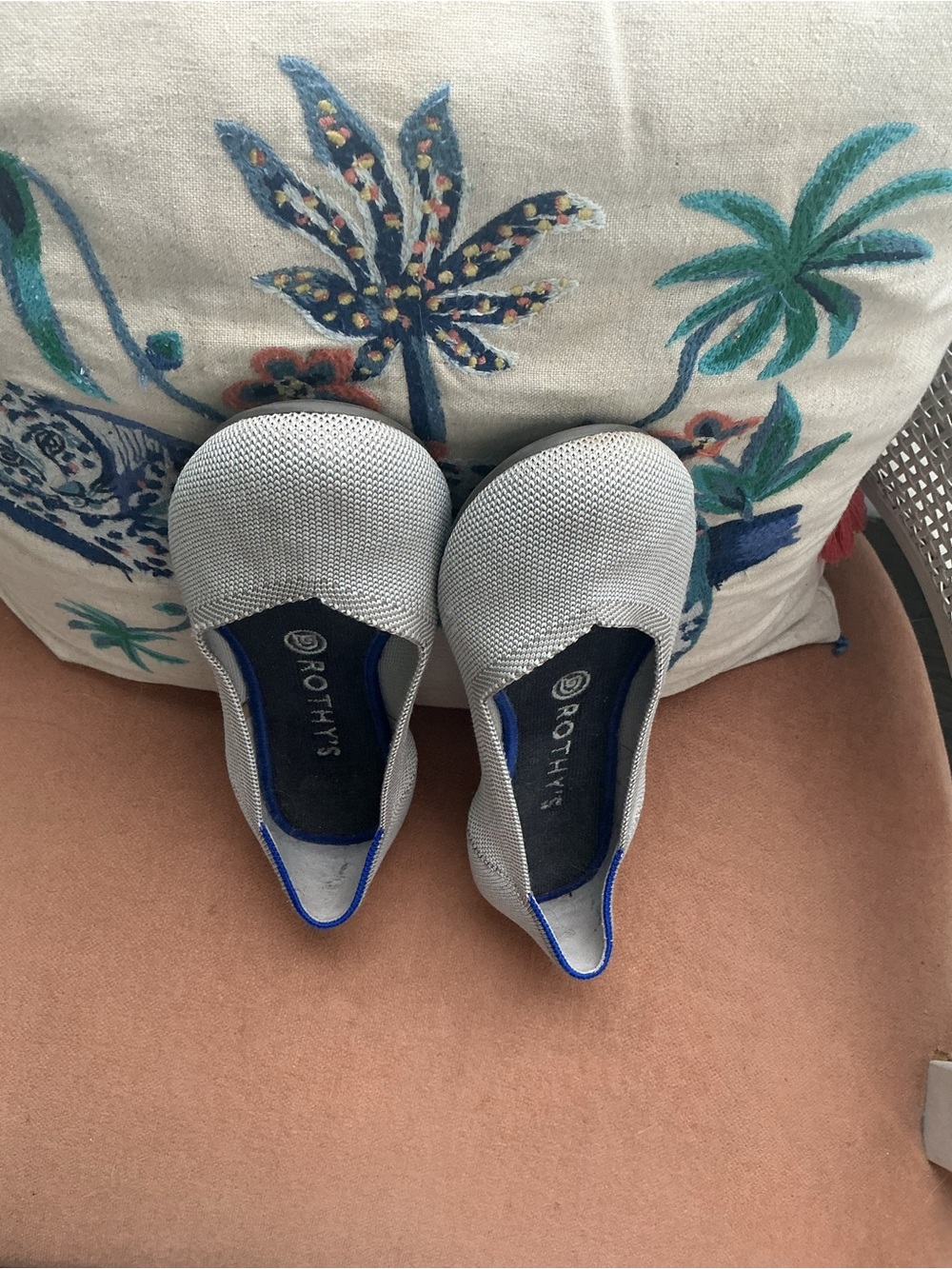 Rothy's Women's Pointed Knit Flats - Light Gray with Blue Trim - Picture 5 of 5